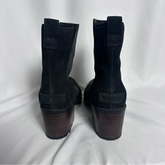 Sorel Women’s Cate Booties Black Heeled Leather Suede Boots sz 7.5 - Picture 4 of 12